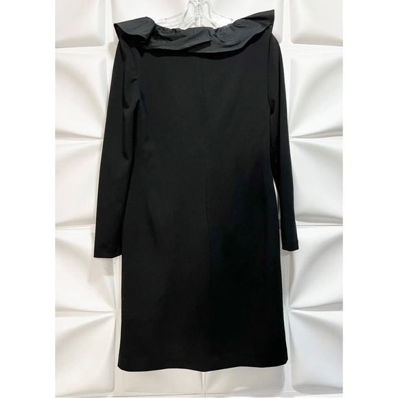 Lauren Ralph Lauren Sz 4 Black Ruffled Neck Faux Wrap Crepe Knit Sheath Dress - Picture 5 of 7